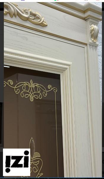 Межкомнатные двери Идеал 2000мм, шпон Жемчуг, золото стекло