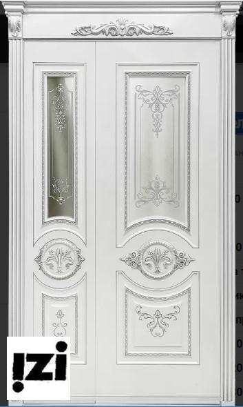 Межкомнатные двери Изабелла 2100мм, эмаль белая, серебро стекло