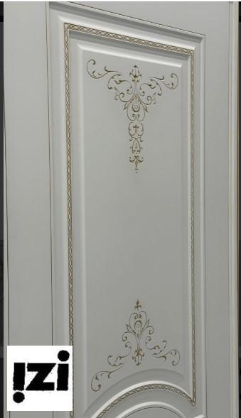 Межкомнатные двери Изабелла 2000мм, рал 9010, золото эмаль стекло