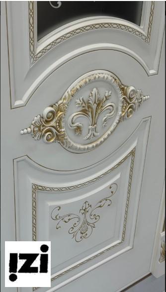 Межкомнатные двери Изабелла 2000мм, рал 9010, золото эмаль стекло