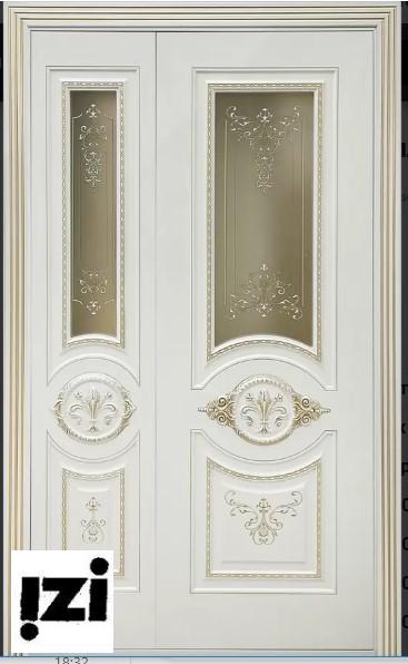 Межкомнатные двери Изабелла 2000мм, рал 9010, золото эмаль стекло