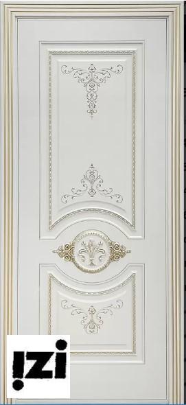 Межкомнатные двери Изабелла 2000мм, рал 9010, золото эмаль стекло