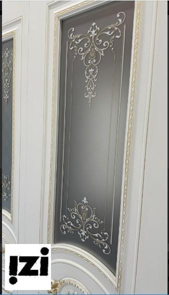 Межкомнатные двери Изабелла 2100мм, рал 9010, золото эмаль стекло