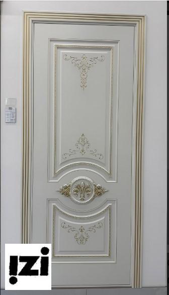 Межкомнатные двери Изабелла 2100мм, рал 9010, золото эмаль стекло