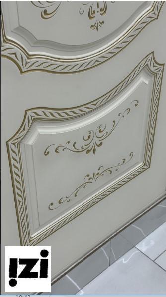 Межкомнатные двери Камила 2000мм, рал 9001, золото эмаль стекло