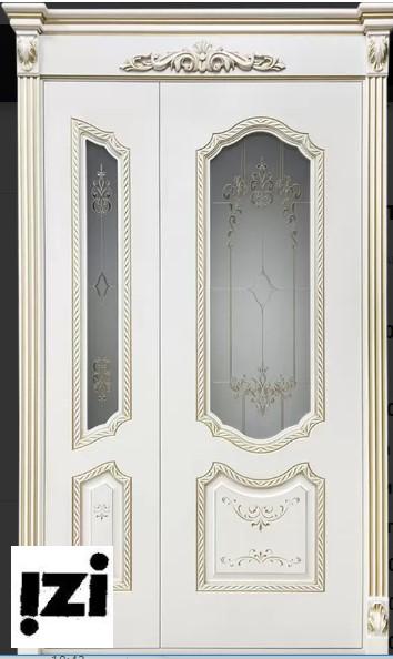 Межкомнатные двери Камила 2000мм, рал 9001, золото эмаль стекло