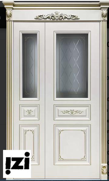 Межкомнатные двери Рим 2000мм, рал 9001, золото эмаль стекло