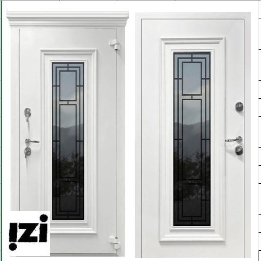 Входные двери AG6044 порошковая краска БЕЛАЯ, декоративный алюминиевый штапик  ( МетаЛюкс двери Белоруссии)