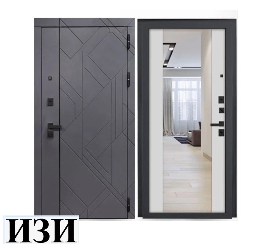 Входные двери Галлея Графит / Зеркало двери для квартиры